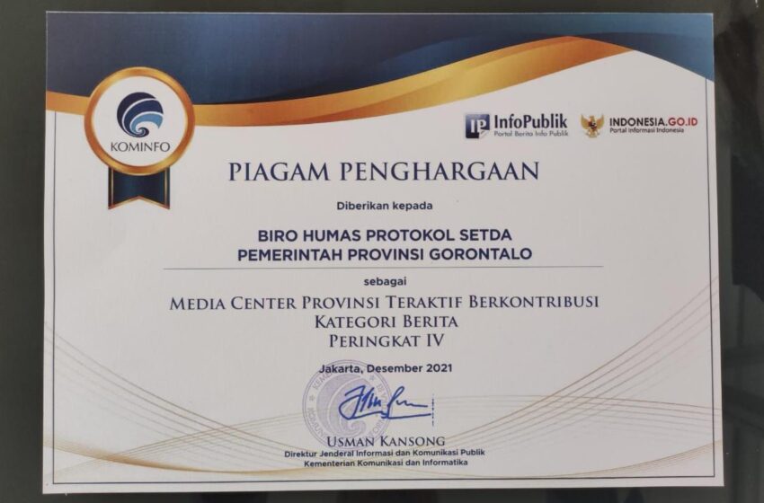  Media Center Provinsi Gorontalo Raih Prestasi Tingkat Nasional